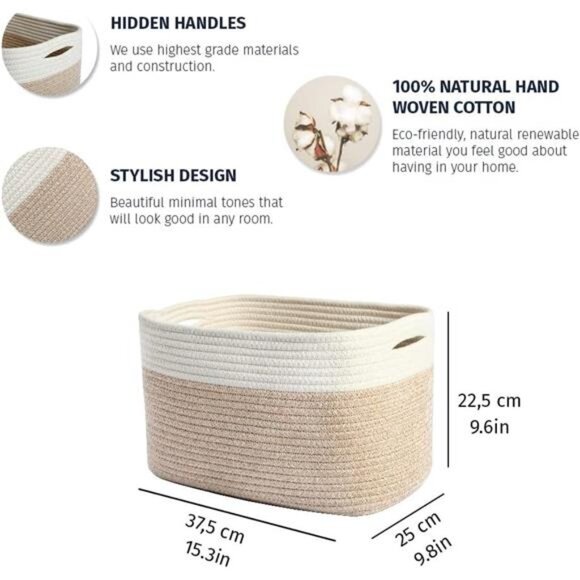 Set of 3 Rope Baskets for Organizing, Cotton Rope Basket, Shoe Basket Organizer - Picture 2 of 7